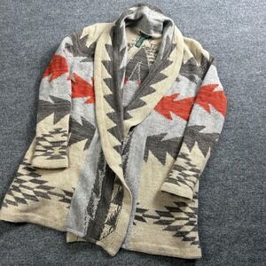 Lauren Ralph Lauren Cardigan Sweater Womens Medium Beige Aztec Shawl Collar